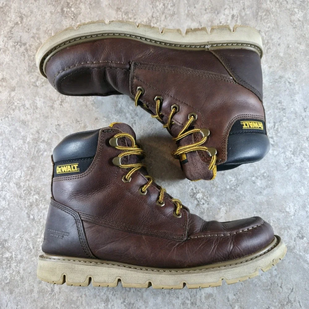 DeWALT Men's Moc‎ Toe Work Boots 10 W DXWP10034 Soft Toe Laces Up Brown Leather